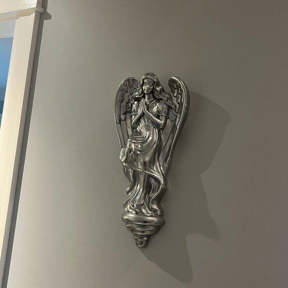 ANGEL Silver Ceramic 15" Wall Decor Christmas Seasonal Holiday Shrine Prayer - Picture 5 of 5